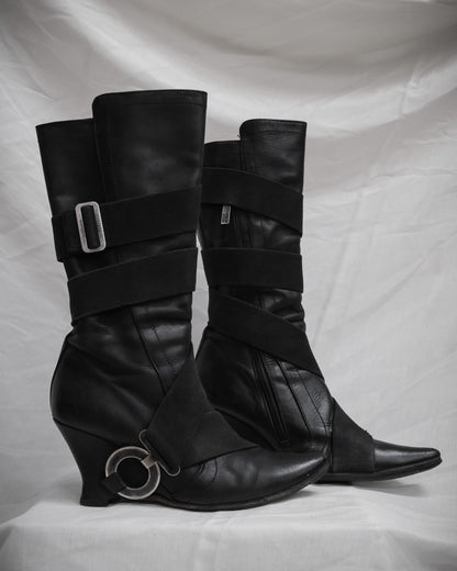 DIRK BIKKEMBERGS Vintage Black Leather Bondage Boots, 2003 – EU 38