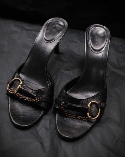 GUCCI Tom Ford Era Horsebit Leather Mules Heels, EU 37.5