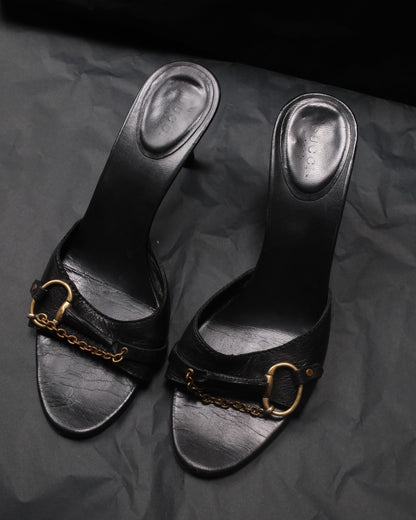 GUCCI Tom Ford Era Horsebit Leather Mules Heels, EU 37.5