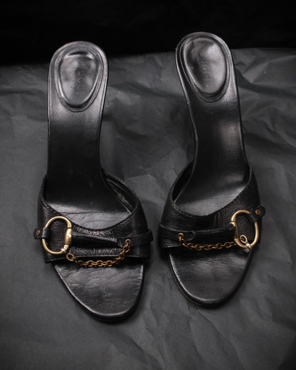 GUCCI Tom Ford Era Horsebit Leather Mules Heels, EU 37.5