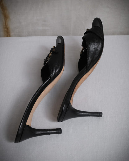 GUCCI Tom Ford Era Horsebit Leather Mules Heels, EU 37.5