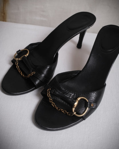 GUCCI Tom Ford Era Horsebit Leather Mules Heels, EU 37.5