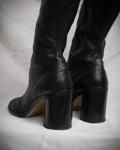 MAISON MARGIELA Black Leather Tabi Knee-High Boots – EU 38.5