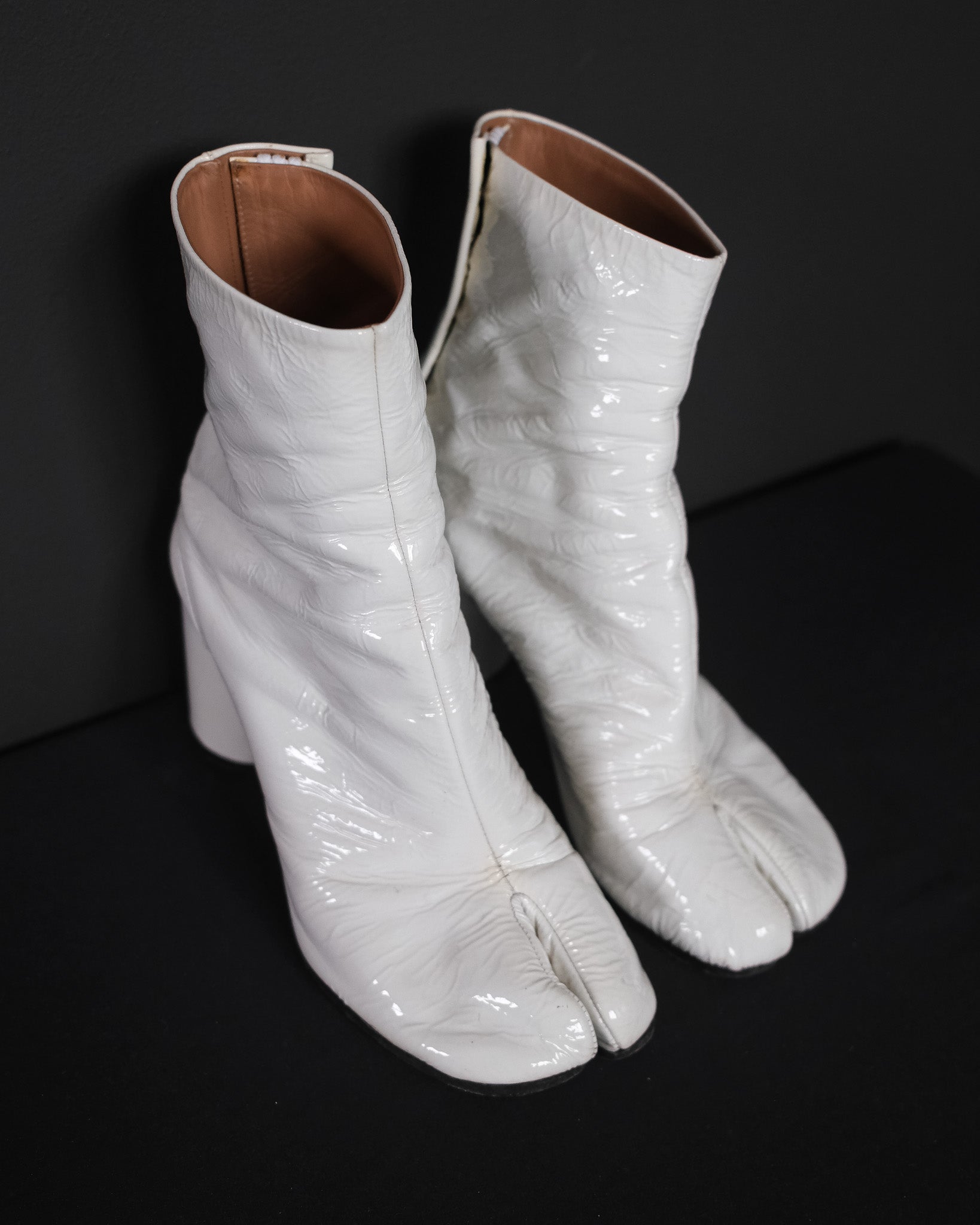 Maison Margiela Patent White Tabi Boots A/W 2018 in size EU 39