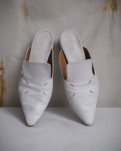 MAISON MARGIELA White Leather Kiki Mules with Four-Stitch, EU 37