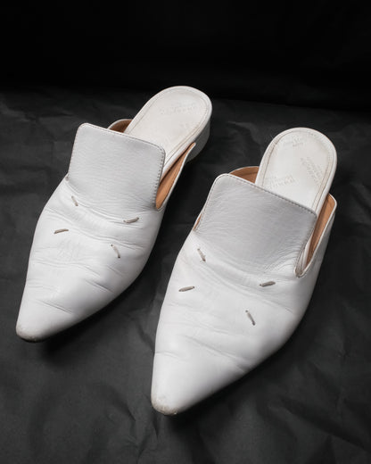 MAISON MARGIELA White Leather Kiki Mules with Four-Stitch, EU 37