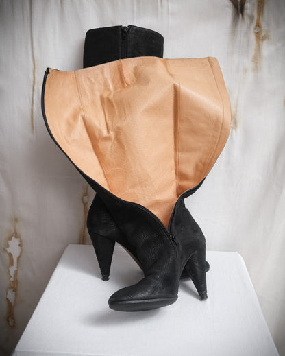 MAISON MARTIN MARGIELA Black Textured Leather Knee-High Boots – FW 2008, EU 40