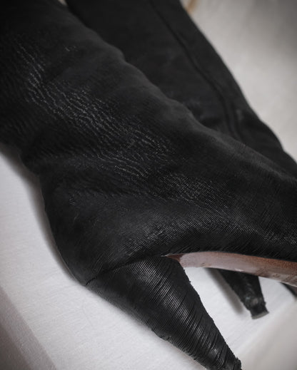 MAISON MARTIN MARGIELA Black Textured Leather Knee-High Boots – FW 2008, EU 40