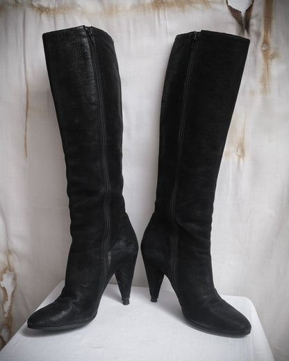 MAISON MARTIN MARGIELA Black Textured Leather Knee-High Boots – FW 2008, EU 40