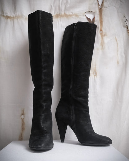 MAISON MARTIN MARGIELA Black Textured Leather Knee-High Boots – FW 2008, EU 40