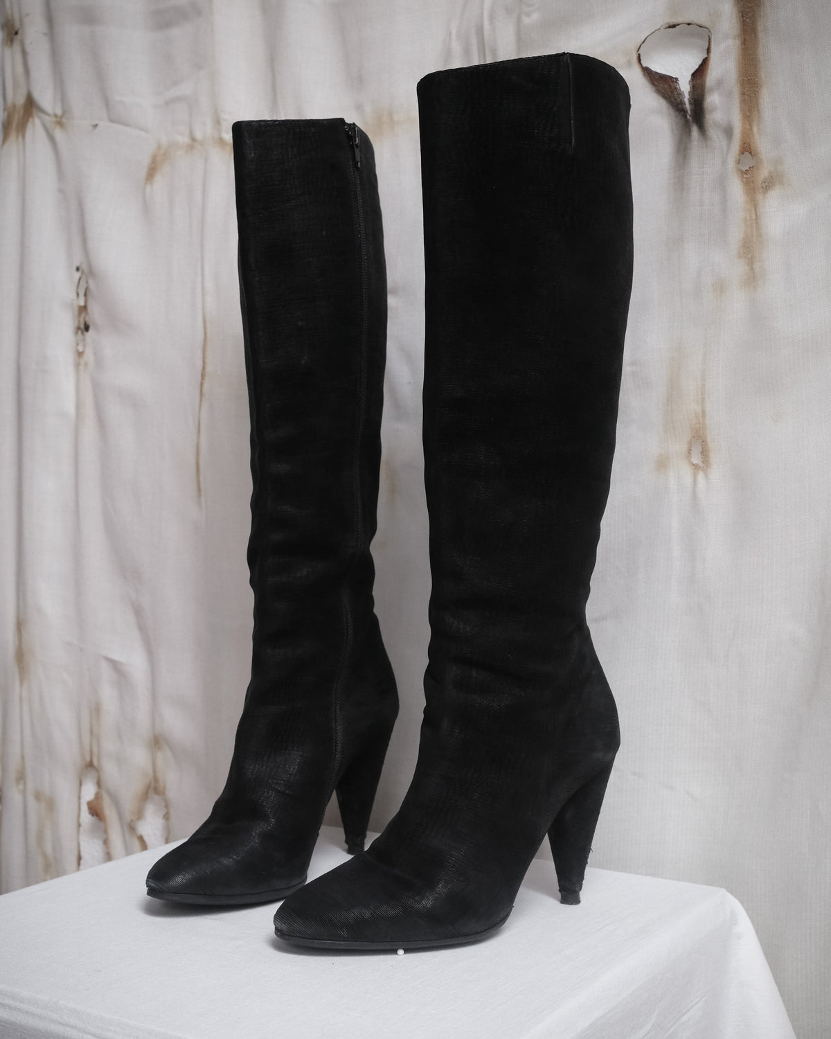 MAISON MARTIN MARGIELA Black Textured Leather Knee-High Boots – FW 2008, EU 40