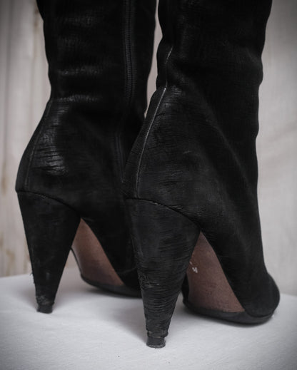 MAISON MARTIN MARGIELA Black Textured Leather Knee-High Boots – FW 2008, EU 40