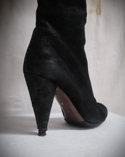MAISON MARTIN MARGIELA Black Textured Leather Knee-High Boots – FW 2008, EU 40