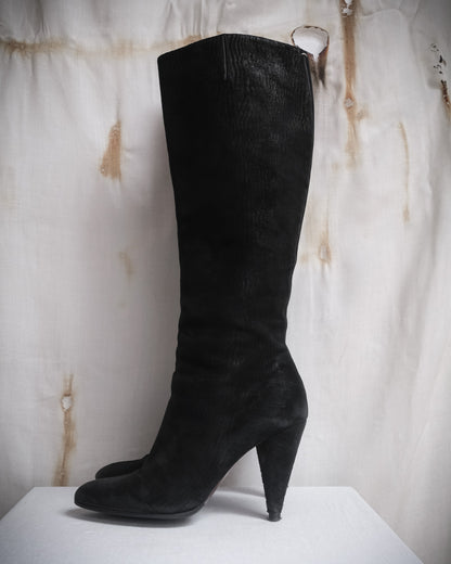 MAISON MARTIN MARGIELA Black Textured Leather Knee-High Boots – FW 2008, EU 40