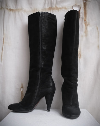 MAISON MARTIN MARGIELA Black Textured Leather Knee-High Boots – FW 2008, EU 40
