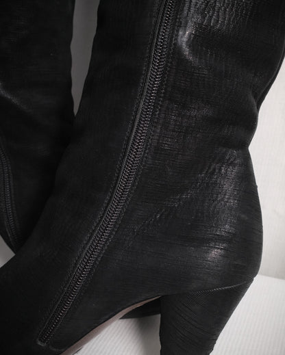 MAISON MARTIN MARGIELA Black Textured Leather Knee-High Boots – FW 2008, EU 40
