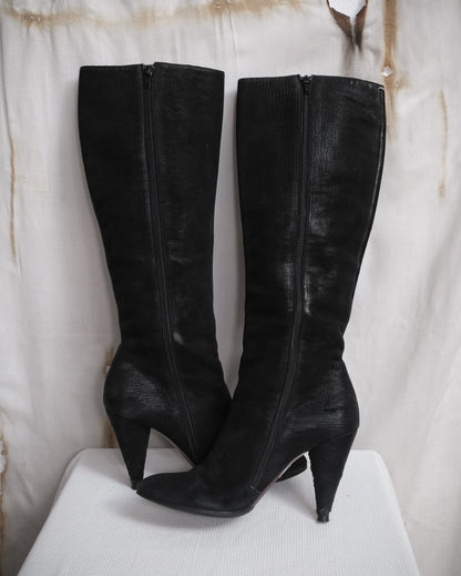 MAISON MARTIN MARGIELA Black Textured Leather Knee-High Boots – FW 2008, EU 40