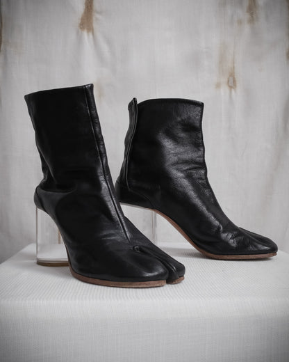 MAISON MARTIN MARGIELA Black Leather Tabi Boots with Plexiglass Heel – SS 2012, EU 37