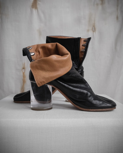 MAISON MARTIN MARGIELA Black Leather Tabi Boots with Plexiglass Heel – SS 2012, EU 37