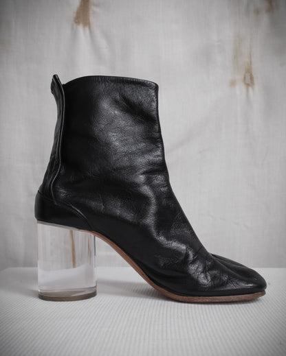 MAISON MARTIN MARGIELA Black Leather Tabi Boots with Plexiglass Heel – SS 2012, EU 37