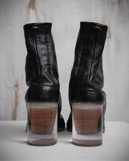 MAISON MARTIN MARGIELA Black Leather Tabi Boots with Plexiglass Heel – SS 2012, EU 37