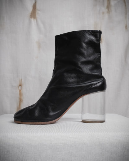MAISON MARTIN MARGIELA Black Leather Tabi Boots with Plexiglass Heel – SS 2012, EU 37