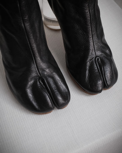 MAISON MARTIN MARGIELA Black Leather Tabi Boots with Plexiglass Heel – SS 2012, EU 37